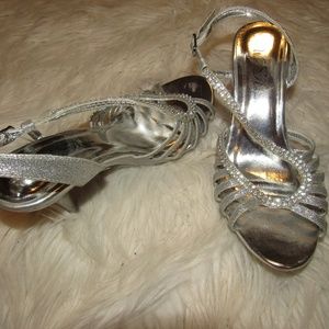 Silver sparkly strap high heels homecoming prom